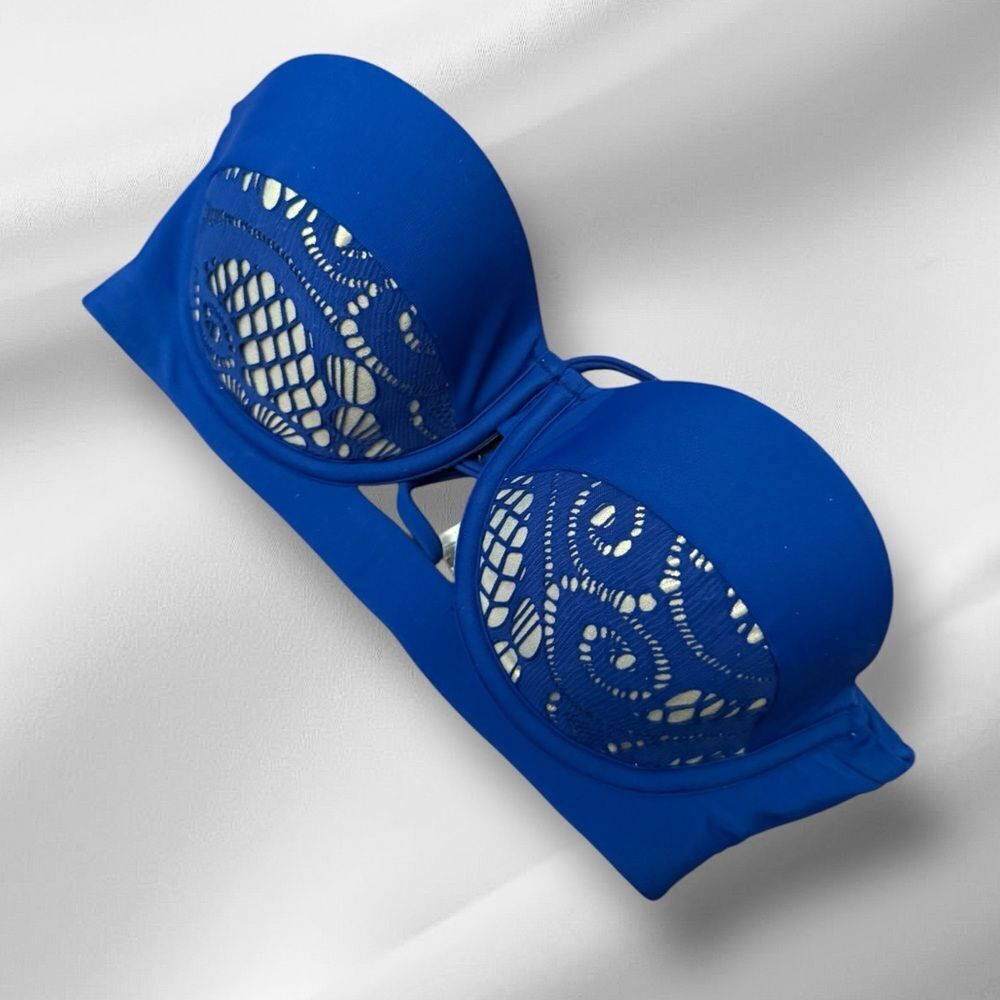 Luli Fama Blue Padded Bikini Top nwt